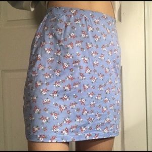 blue white pink floral flowers mini pencil skirt